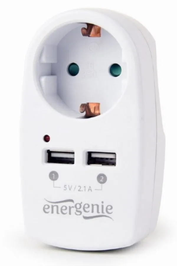 EG-ACU2-02 Gembird 2-portni USB punjac sa prolaznom AC uticnicom 21 A bela