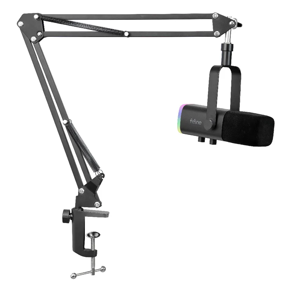 Fifine AM8T RGB Streaming Microphone With Adjustable Boom Arm - Black