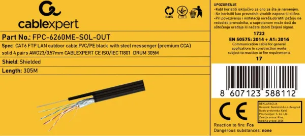 FPC-6260ME-SOL-OUT * Gembird FTP cat6 Outdoor solid 23AWG 057mm PREMIUM CCA pun presek 305m(7399)