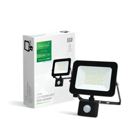 GreenTech LED reflektor 30W 6500K crni AFS-30BK senzor CW ( 060-0622 )