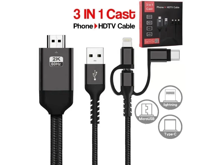 Kabl HDMI 2K na (Micro+Tip C+Iphone) povezuje TV+mob 2m