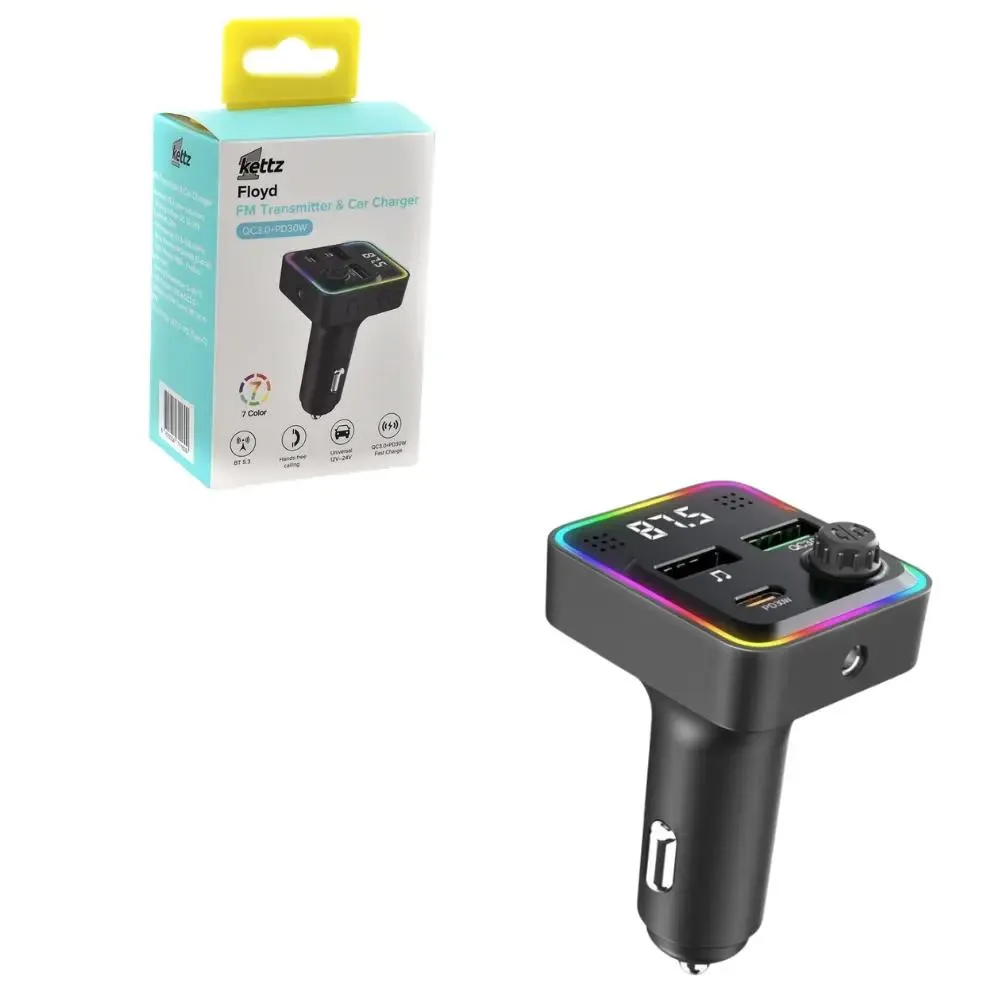 Kettz FM Transmiter i Punjač Flyod – 2×USB QC3.0 + Type-C PD30W LED