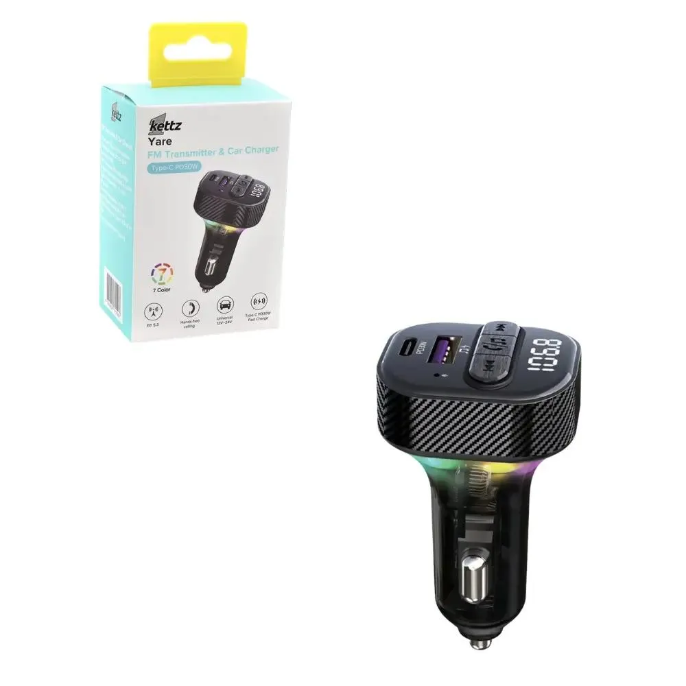 Kettz FM Transmiter i Punjač Yare – QC3.1 + Type-C PD30W LED