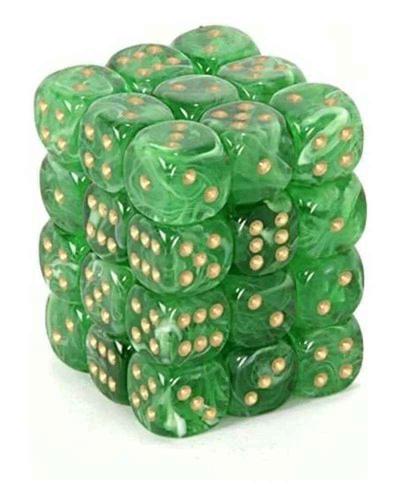 Kockice Chessex - Borealis - Luminary - Kelp/light Green & Gold - Dice Block (36)