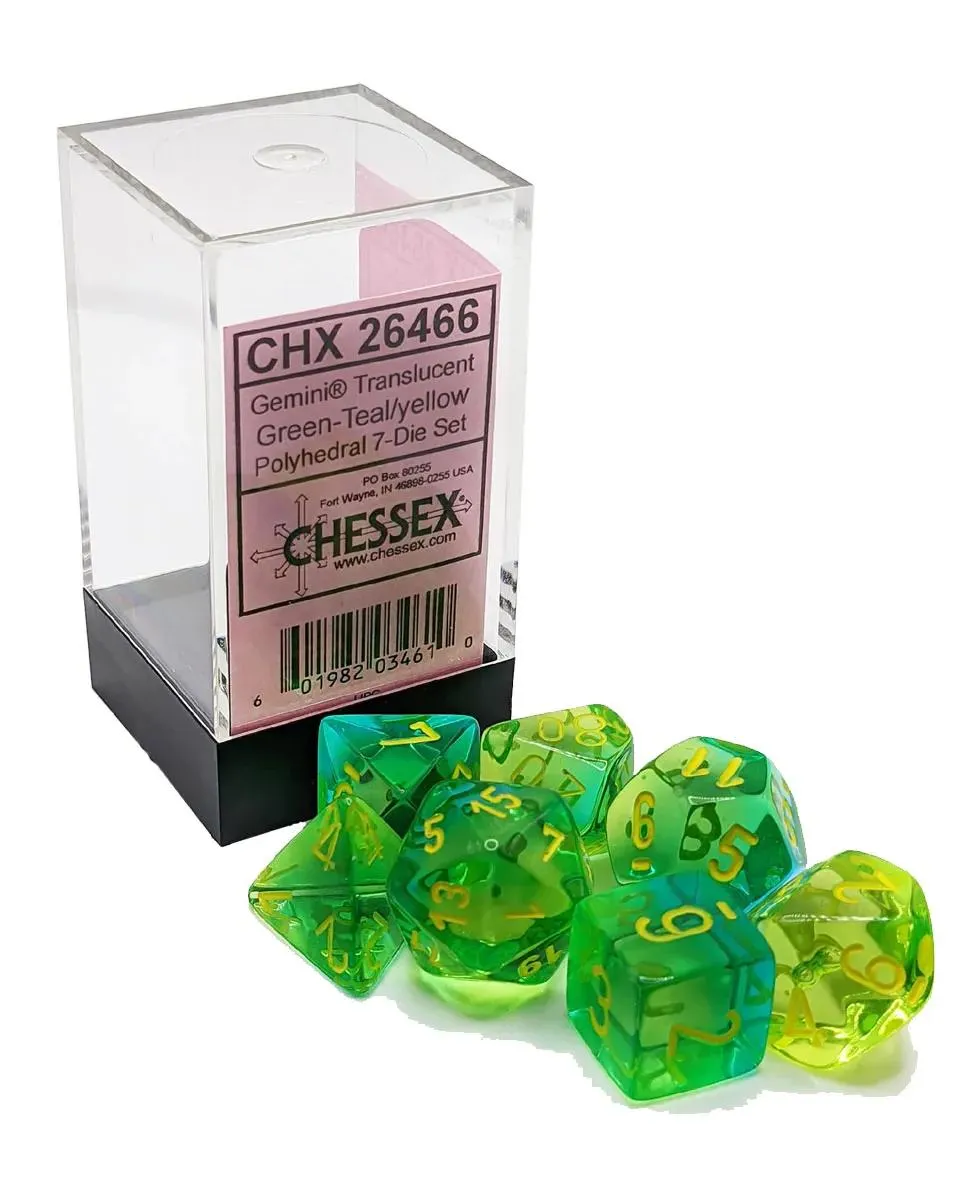 Kockice Chessex - Gemini - Translucent - Green-tea & Yellow (7)