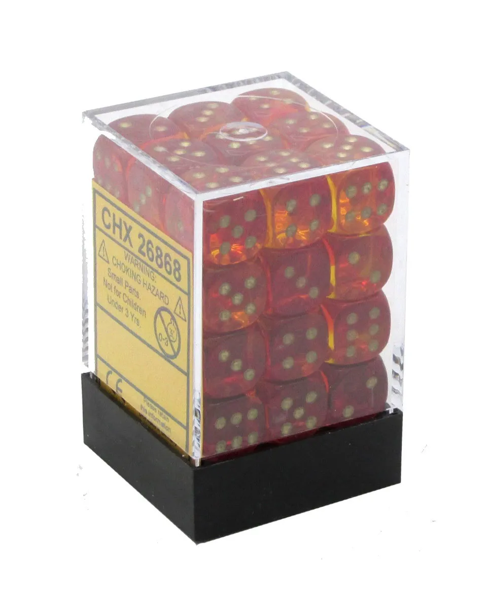 Kockice Chessex - Gemini - Translucent - Red-violet & Gold - Dice Block 12mm (36)