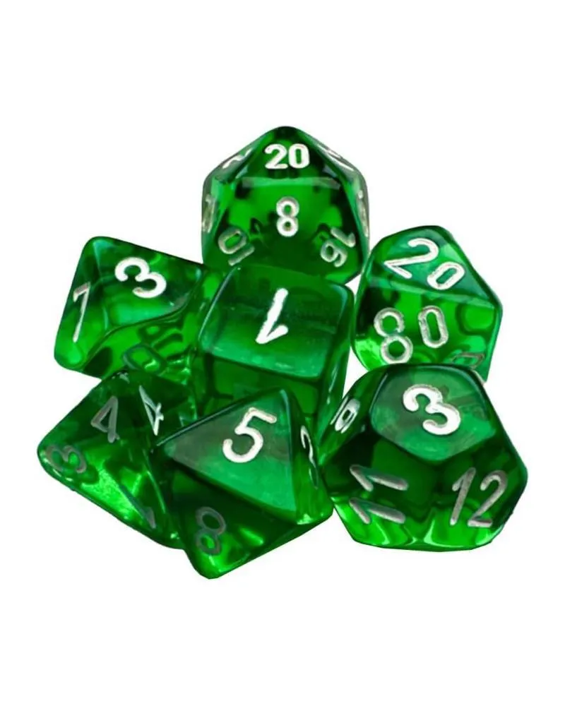 Kockice Chessex - Translucent- Polyhedral Mini - Green-white (7)