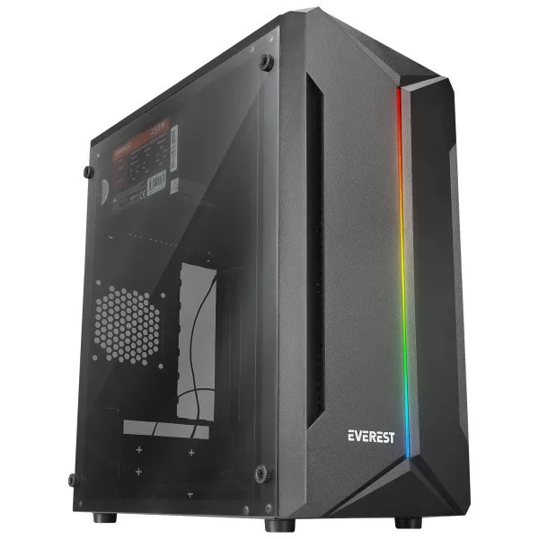 Kuciste Everest Saber 250W Akrilna stranica M-ATX/RGB strip
