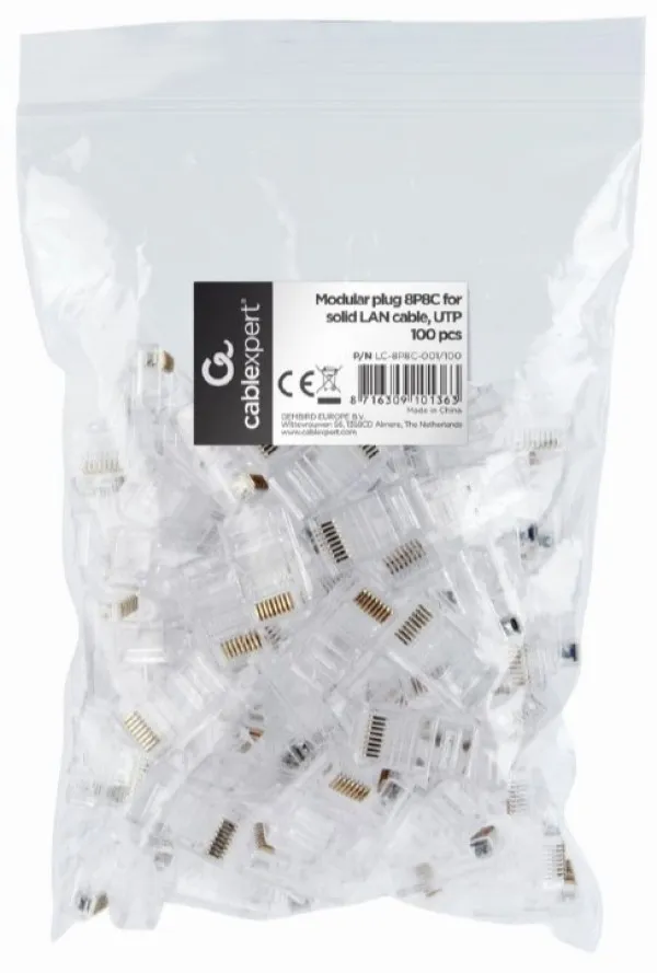 LC-8P8C-001/100 Modular plug RJ45  8P8C 30u CAT5 UTP gold plated100 u pakovanju / CENA PO PAKOVANJU