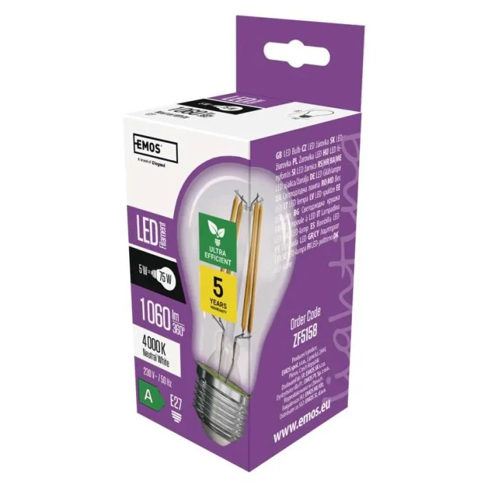 Led sijalica Filament A60 5W E27 Ultra Eficient NW  Emos ZF5158