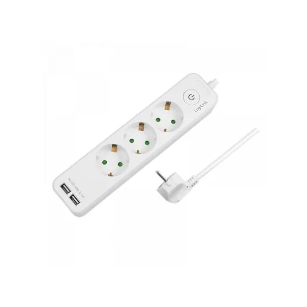LOGILINK Produžni kabl 3 mesta 2 USB prekidač 1.5m beli (4782)
