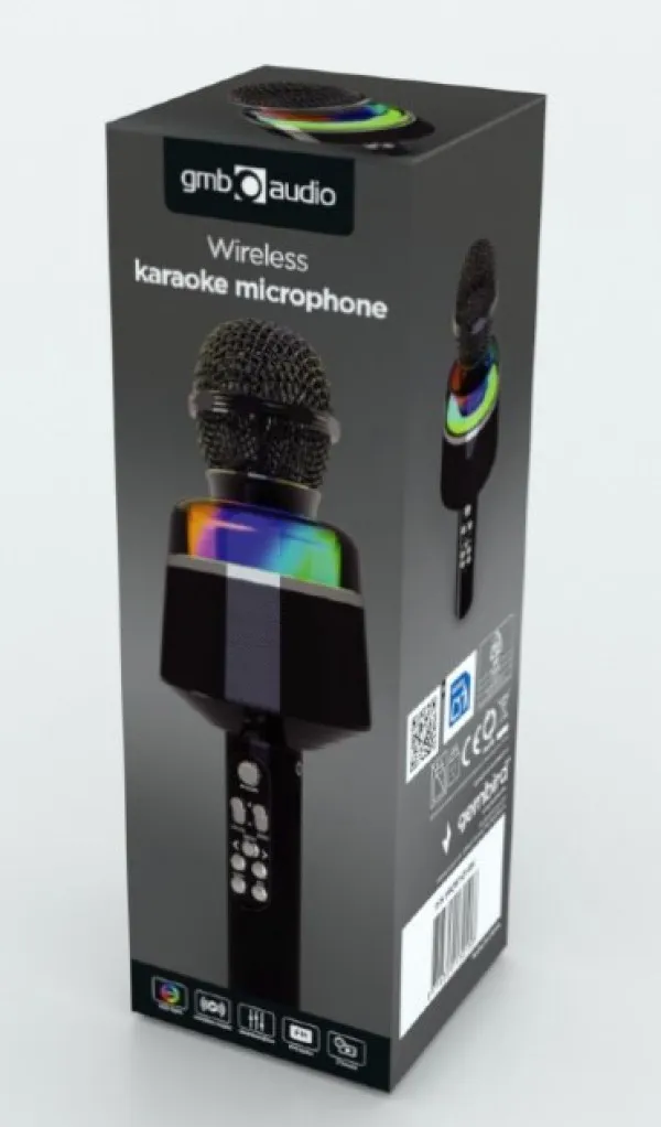 MICBT-01-BK Gembird bezicni karaoke mikrofon sa zvucnikom 3W LED black