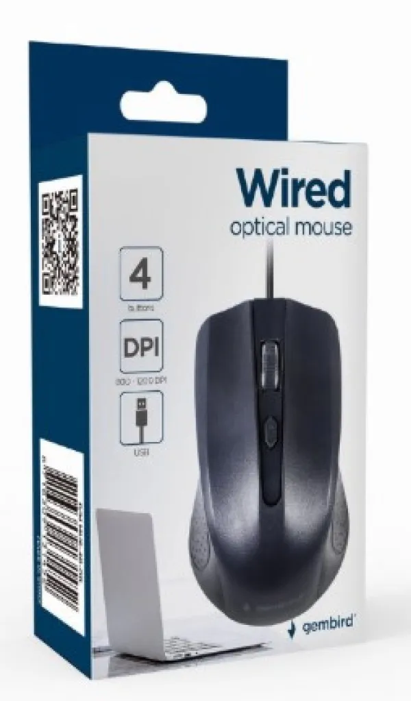 MUS-4B-01L Gembird Opticki mis 800-1200Dpi 4-button black 99mm USB kabl 18m