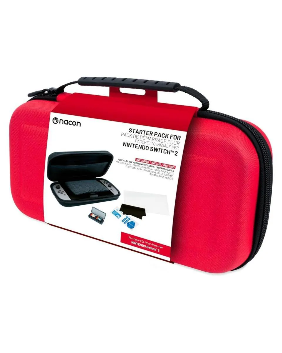 Nacon Switch 2 Starter Pack Red - (pouch Screen Protector Box For 4 Games)