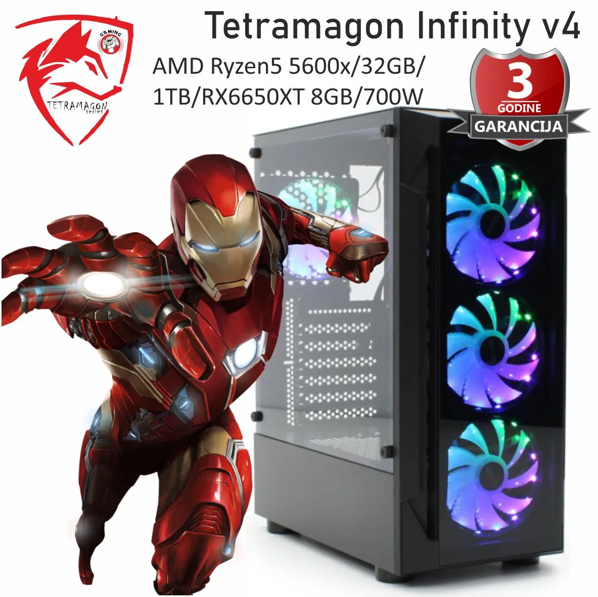 Računar Tetramagon Infinity v4  AMD Ryzen5 5600x/32GB/1TB/RX6650XT 8GB/700W