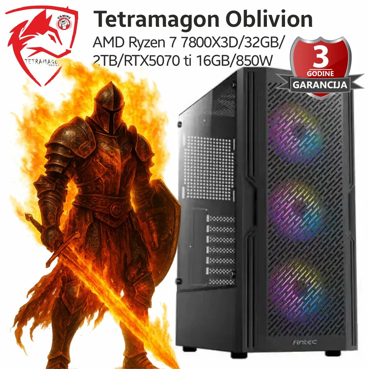 Računar Tetramagon Oblivion AMD Ryzen 7 7800X3D/32GB/2TB/RTX5070 ti 16GB/850W