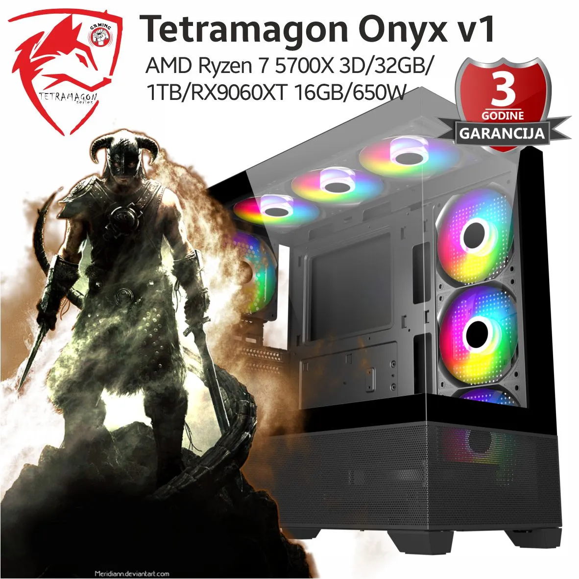 Računar Tetramagon Onyx v1  AMD Ryzen 7 5700X 3D/32GB/1TB/RX9060XT 16GB/650W
