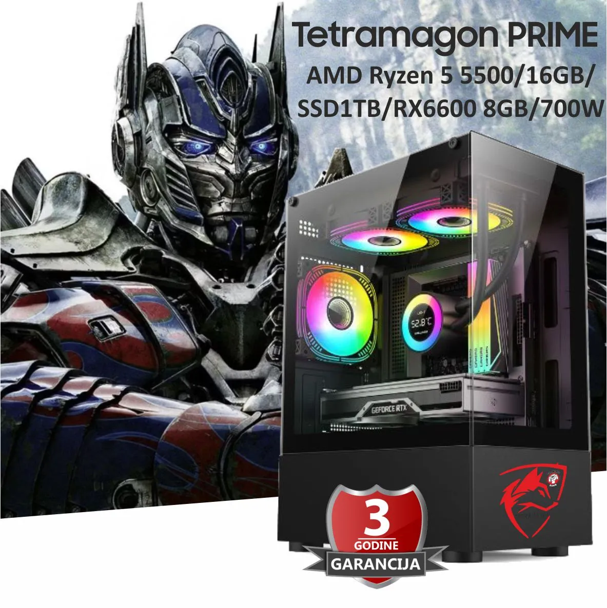 Računar Tetramagon PRIME Black AMD Ryzen 5 5500/16GB/1TB/RX6600 8GB/700W