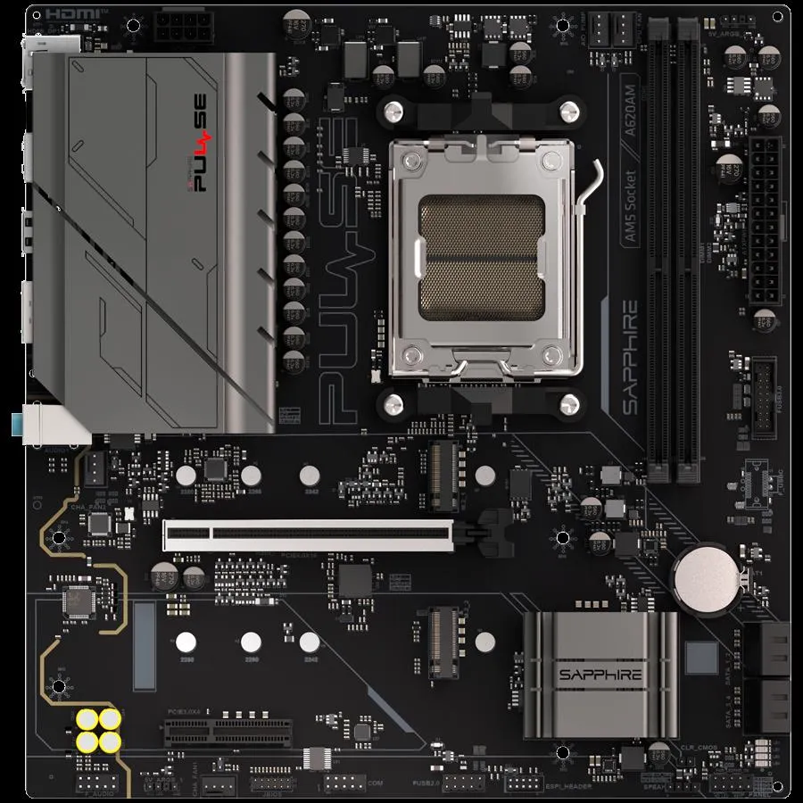 SAPPHIRE AMD PULSE A620AM Ryzen R3/R5 2x DDR5 PCIE 4 1x M.2 Gen4 1x M.2 Gen3 LAN 1 Gbps USB MATX