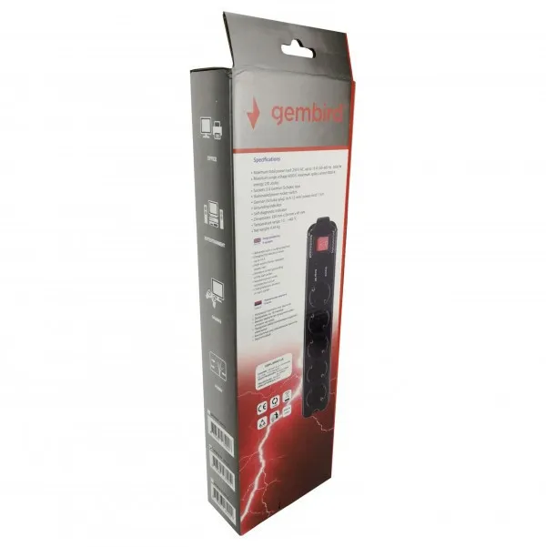SPG5-C-6 (3G1.5) Gembird produzni kabl sa zastitom 5 uticnica 1.8m black