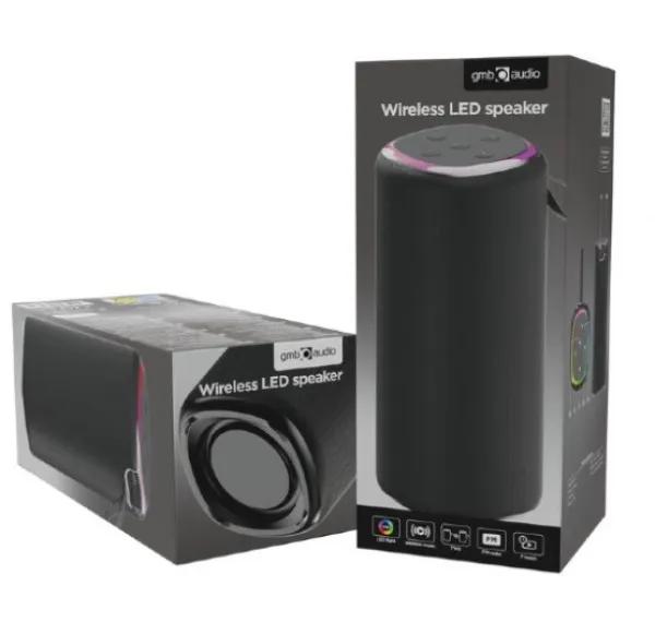 SPK-BT-LED-08L Gembird Portable Bluetooth LED speaker 10W BT FM USB Handsfree Black