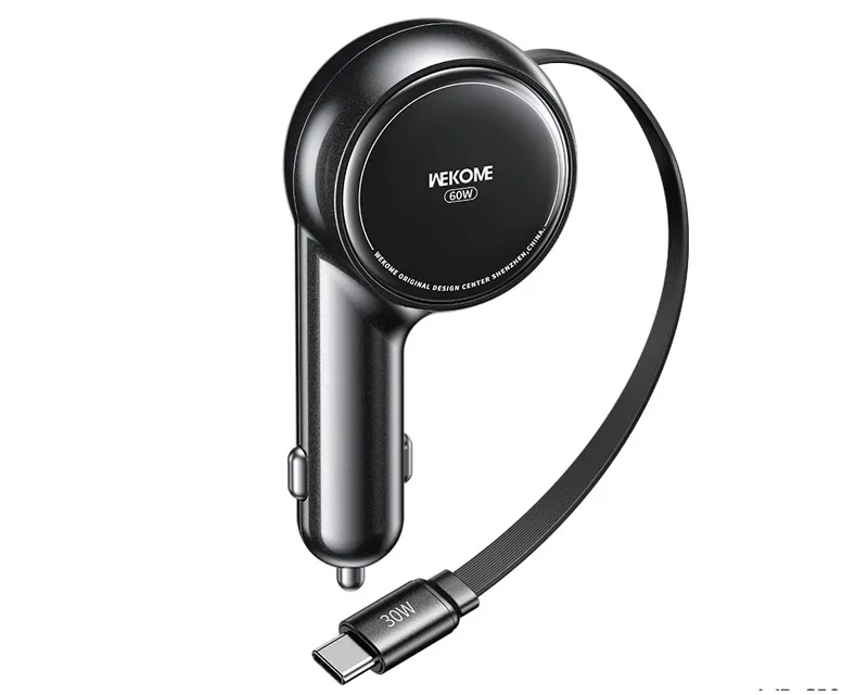 WP-C50 Punjač za Auto sa flat Kablom na uvlčenje 3.1 tip C 60W crni