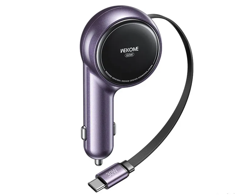 WP-C50 Punjač za Auto sa flat Kablom na uvlčenje 3.1 tip C 60W ljubicasti