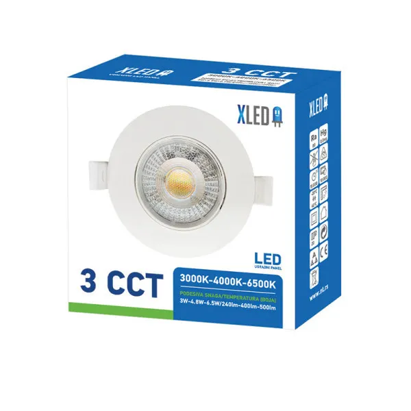 XLED 3W-6.5W 3CCT beli Ugradni okrugli LED panel CCT 3 nivoa 3W-4.8W-6.5W/240lm-400lm-500lm220-240V