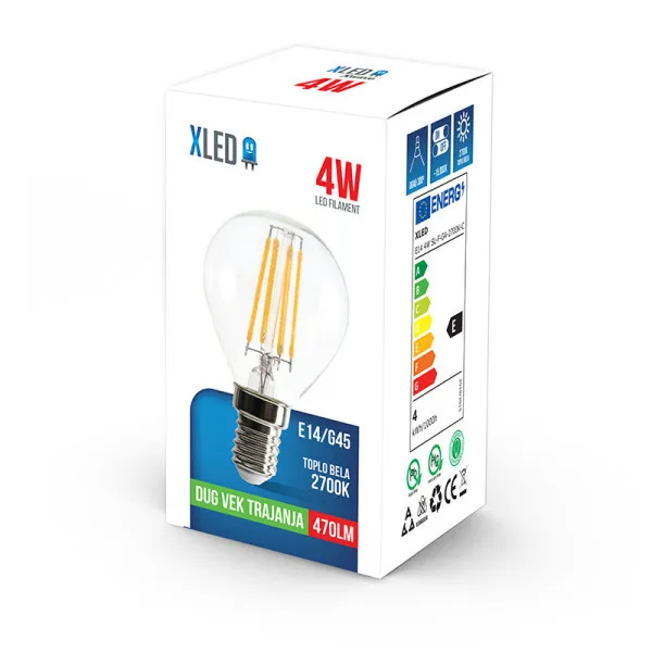Xled  E14 4W SL-F-G4-2700K-C Filament Sijalica 2700KG45470LmToplo Bela