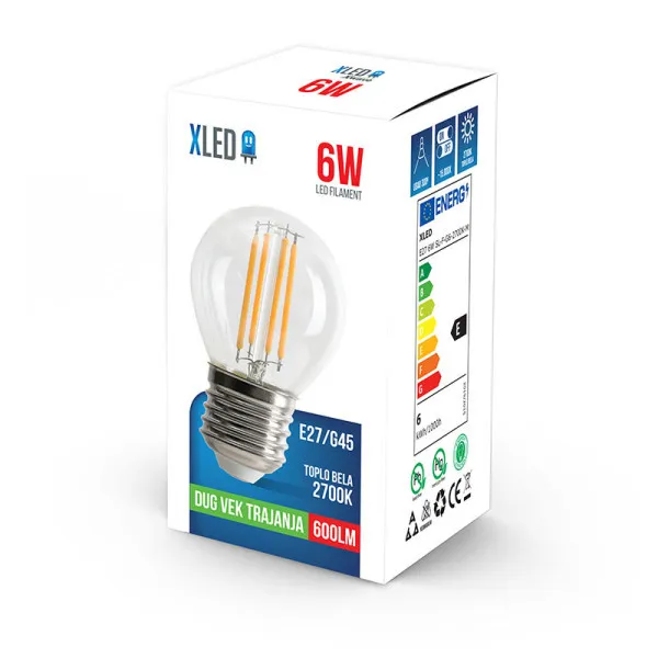 Xled E27 6W SL-F-G6-2700K-M Filament Sijalica 2700KG45600LmToplo Bela
