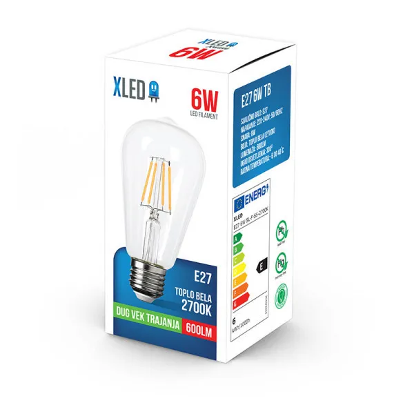 Xled  E27 6W SL-F-S6-A Filament Sijalica 2700K/ST64220V600LmToplo bela