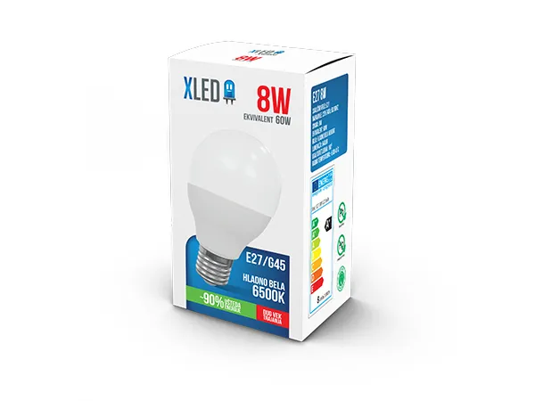 XLED E27 8W G45 HB LED Sijalica 6500K640Lm220VKratko grlo-za lampe