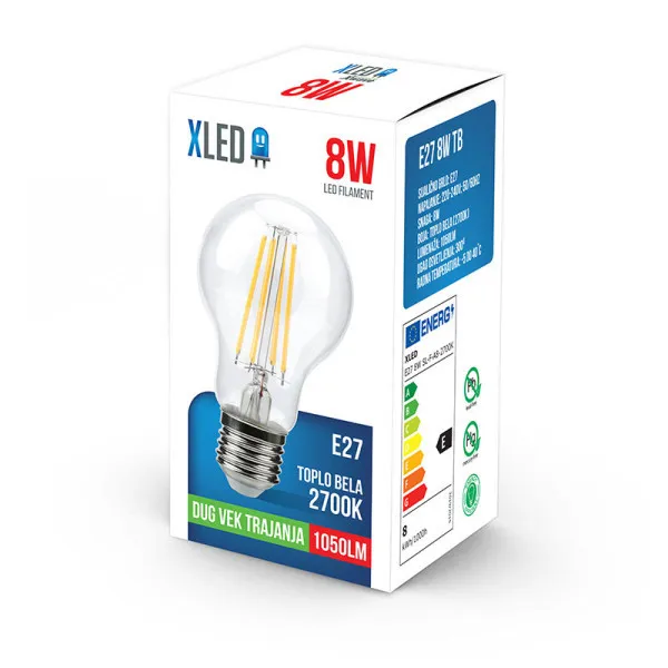 Xled  E27 8W SL-F-A8-2700K Filament Sijalica 2700K220V1050LmToplo Bela