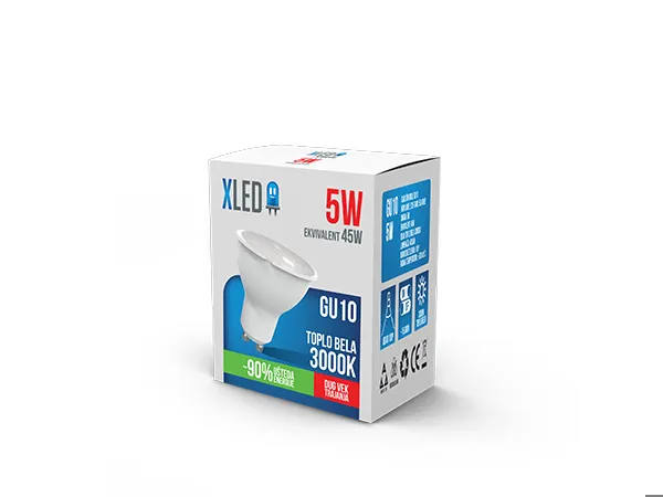 XLED GU10 5W LED Sijalica 3000K220Vugao osvetljenja 100s400Lm