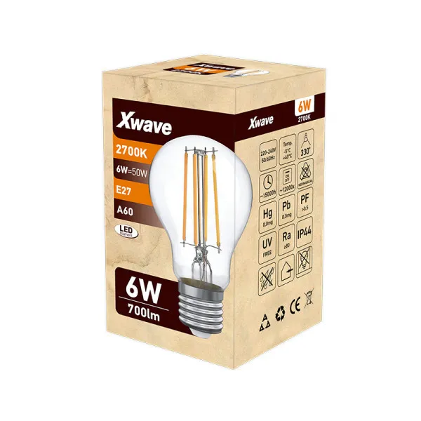 Xwave E27 6W SL-F-A6-2700K Filament Sijalica 2700K220V700LmToplo Bela
