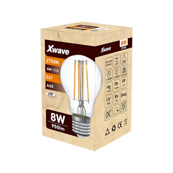 Xwave E27 8W SL-F-A8-2700K Filament Sijalica 2700K220V950LmToplo Bela