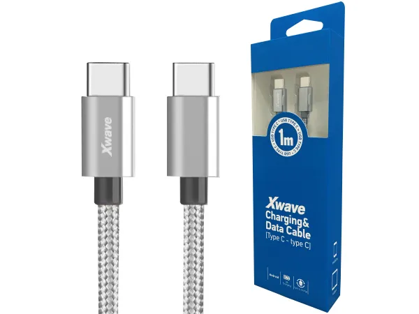 Xwave Kabl Tip-C muški na Tip-C muški 1M 3A 5Gbpsupletenitamno sivi