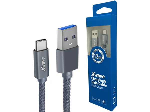 Xwave Kabl USB Tip C  muški na Tip A   muški  1.2M   3A PVC tamno sivi pleteni