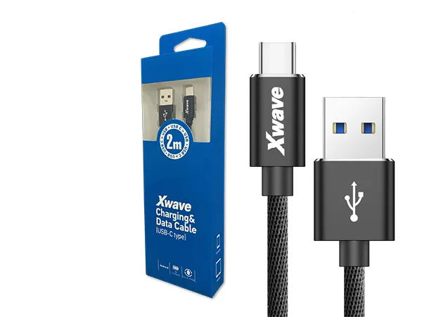 Xwave Kabl USB Tip C  muški na Tip A   muški  2M   3A PVC crni pleteni