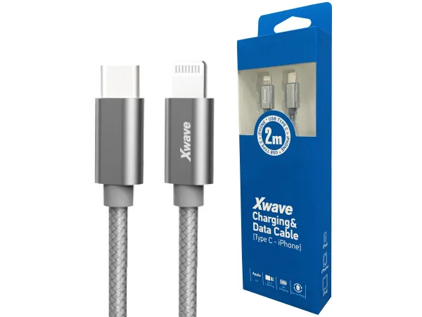 Xwave Kabl USB Tip-C za IPHONE 2M 3Alightning aluminiumupletenitamno sivi
