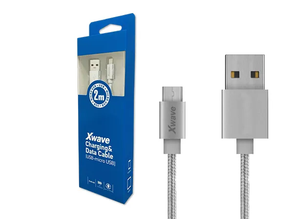 Xwave Kabl USB2.0 na Micro USB 2M2Aaluminiumupleteni srebrni