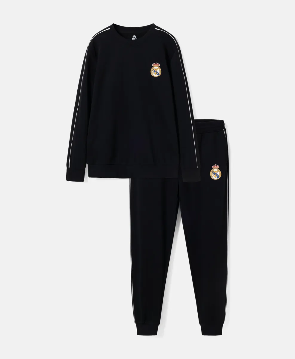 Kućni komplet za muškarce Real Madrid – duks i pantalone s tankom bočnom prugom