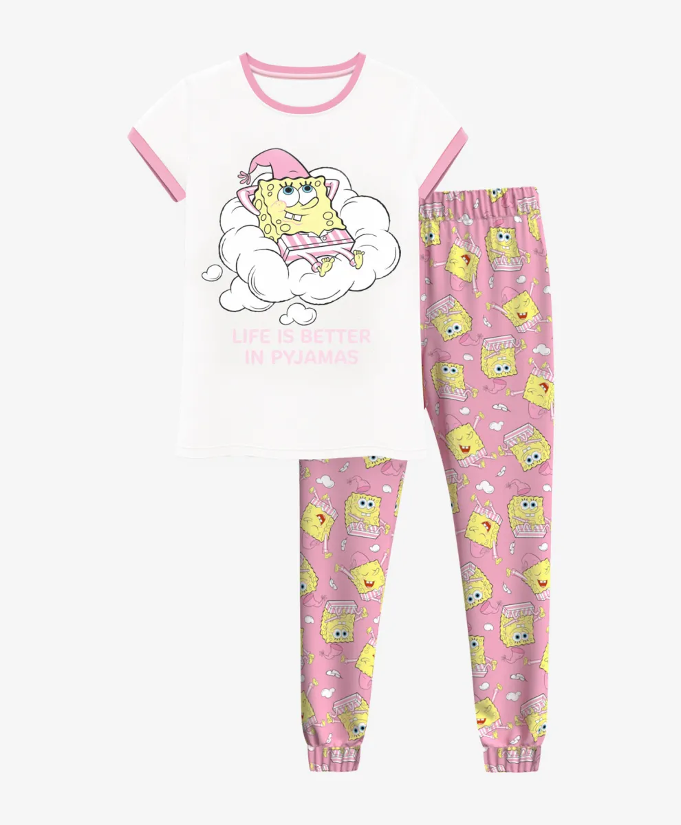 Pidžama za devojčice sa licenciranim printom SpongeBob, 100% pamuk