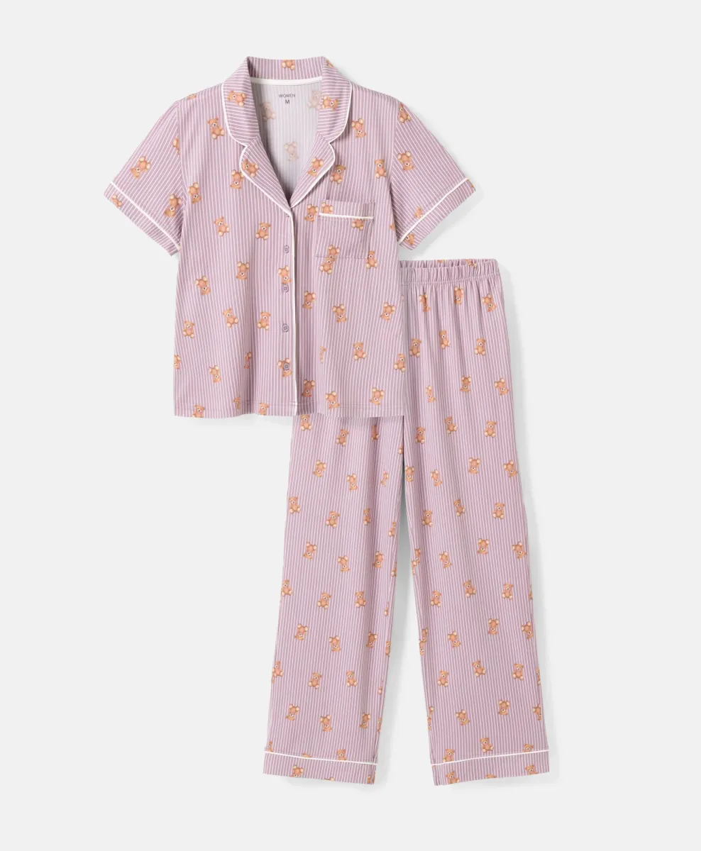Pidžama za žene Cool Touch Feeling Cosy na kopčanje, kratkih rukava i sa dugim pantalonama