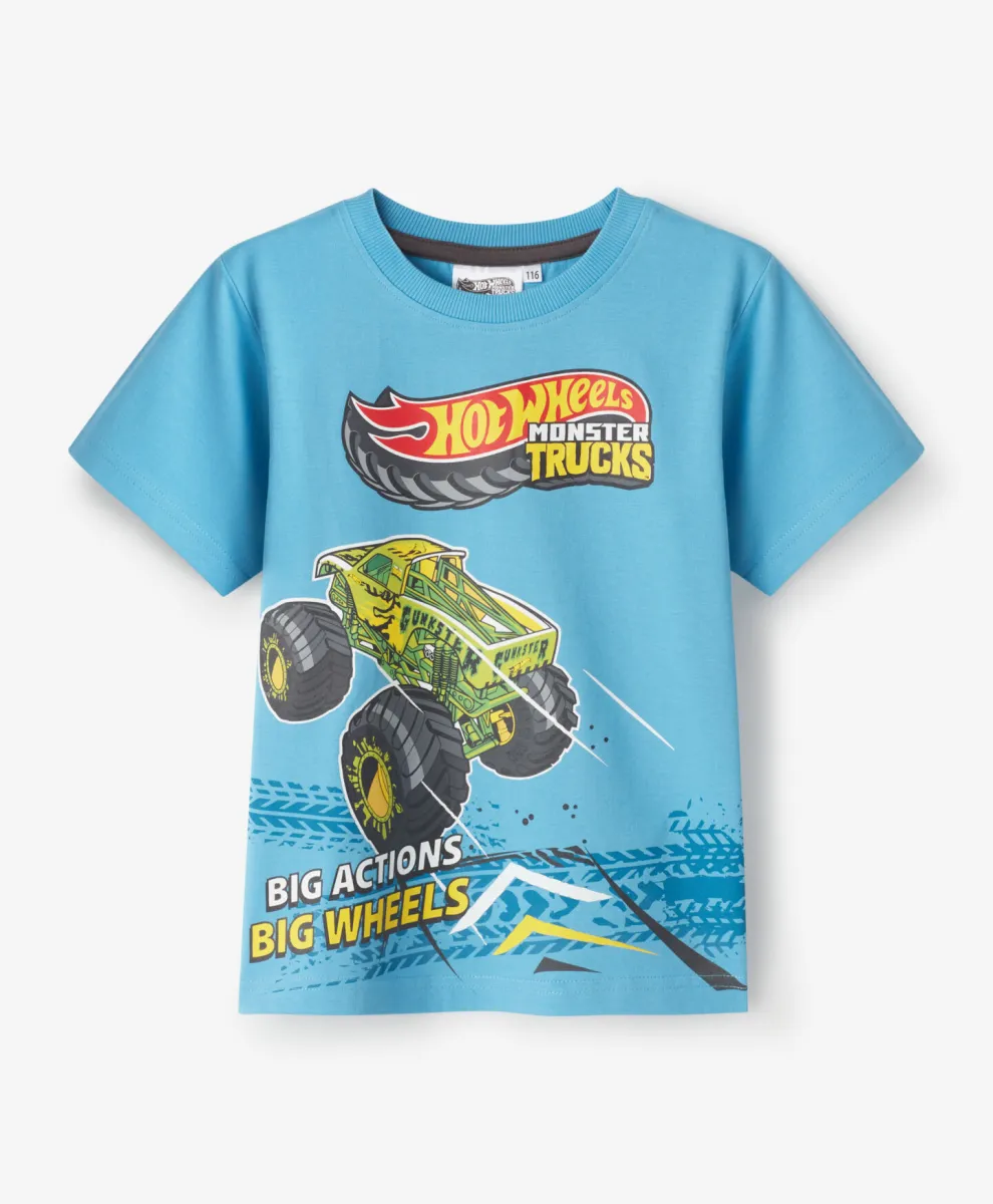 Plava majica za dečake sa licenciranim printom Hot Wheels 100% pamuk