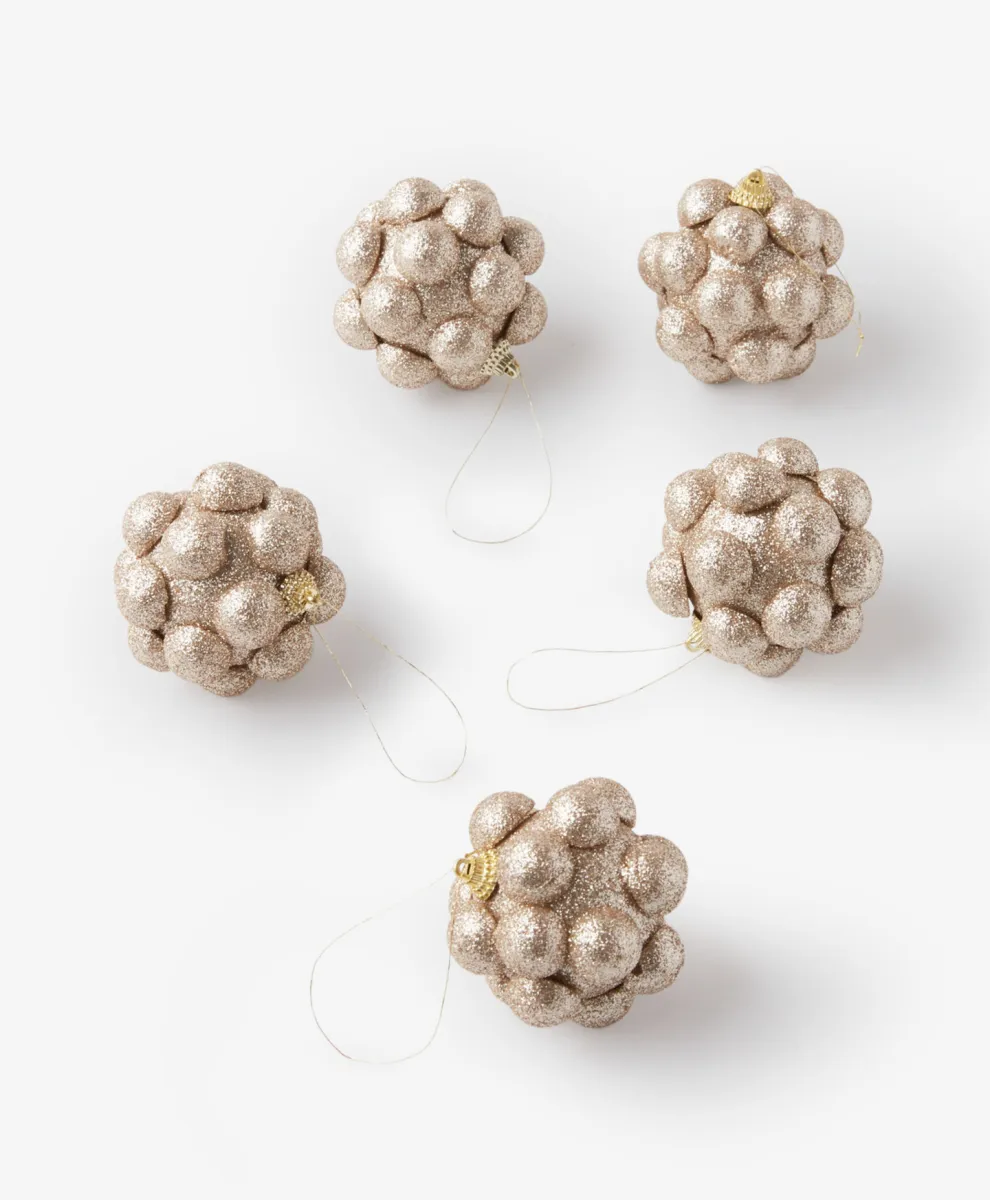 Set od 5 zlatnih ukrasa za jelku u obliku šišarke