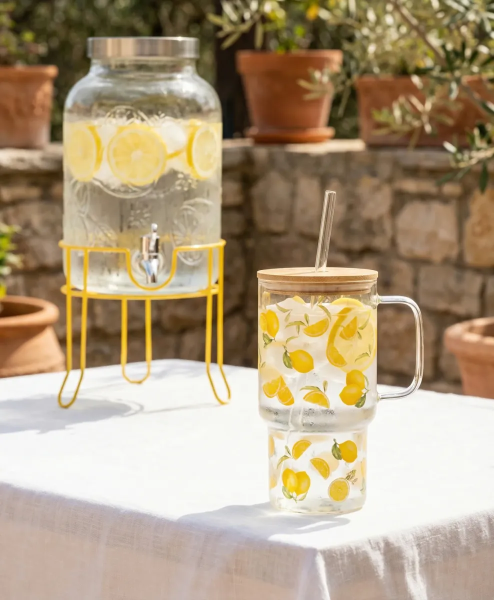 Staklena čaša sa limunovima sa slamčicom 800 ml