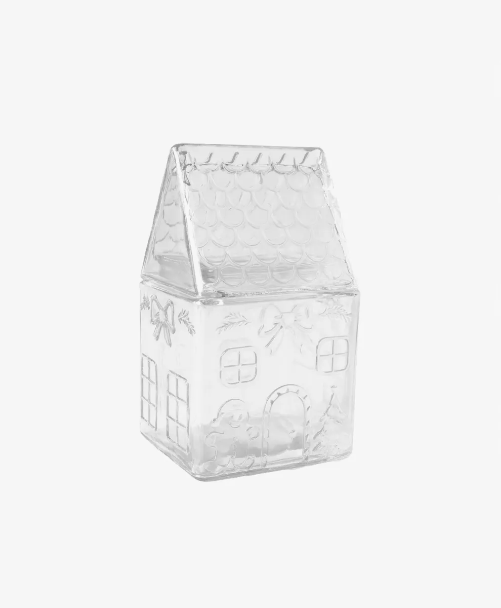 Staklena posuda u obliku kuće