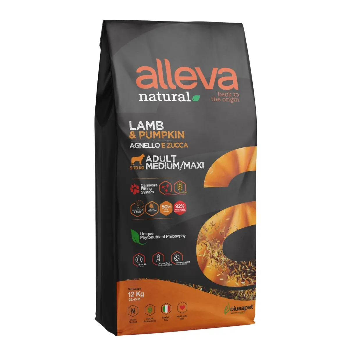 ALLEVA NATURAL Adult s jagnjetinom i bundevom, Medium/Maxi, bez žitarica, 12kg