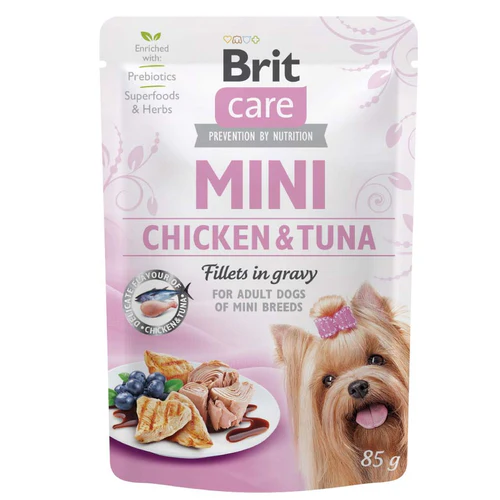 Brit Care
      
      
       Mini kesica, fileti u sosu s piletinom i tunjevinom, 85g